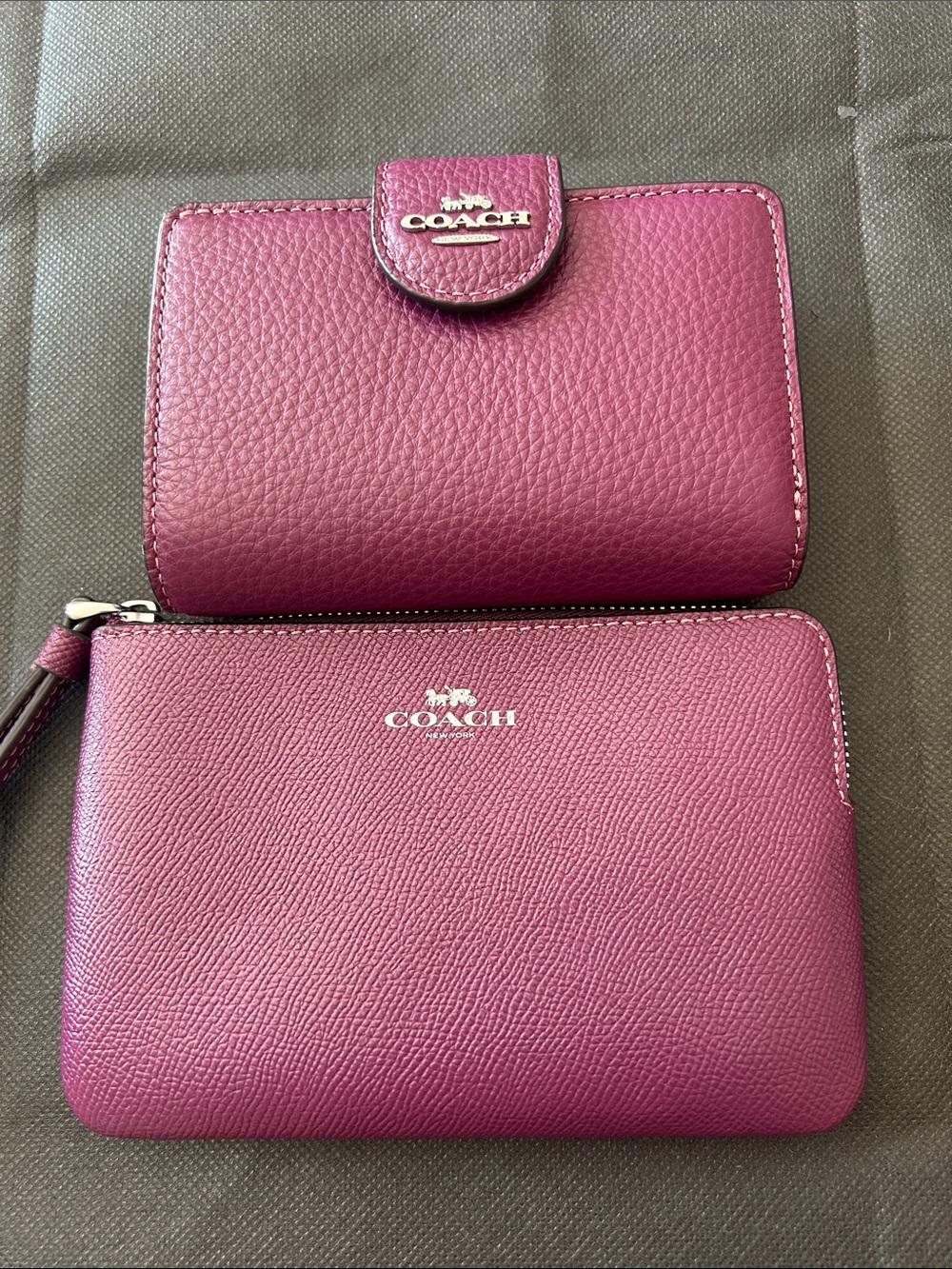 Coach Raspberry-Pink Leather Wallet and Zip Wristlet